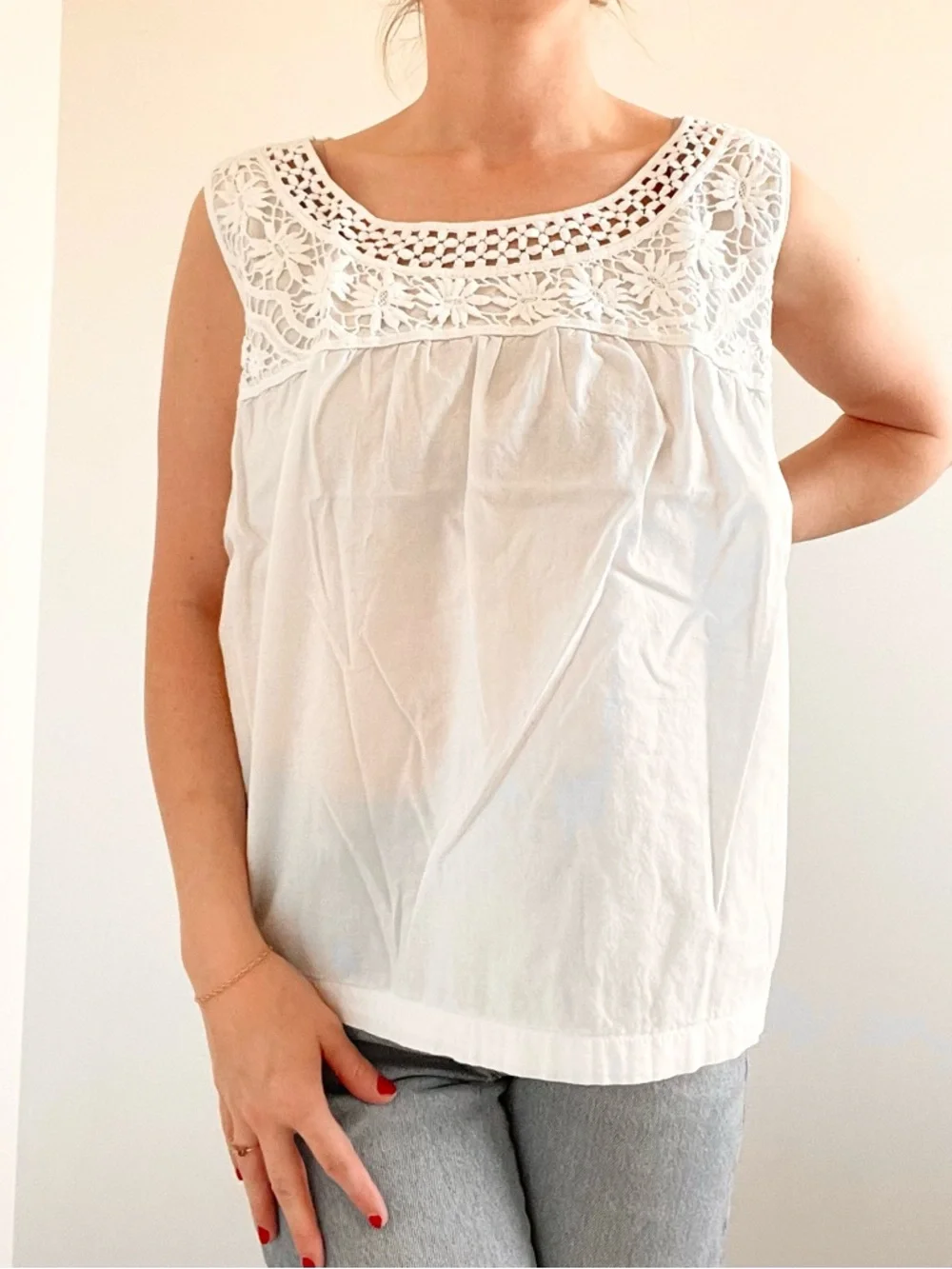 Merona White Crochet Yoke Sleeveless Top